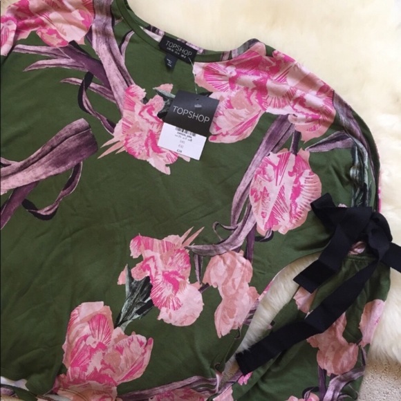Topshop Floral Tie Sleeve Top - Picture 6 of 7